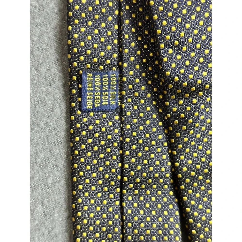 Giampiero Cravette Italian 100% Silk Tie Micro Dot Mens Navy Yellow 57